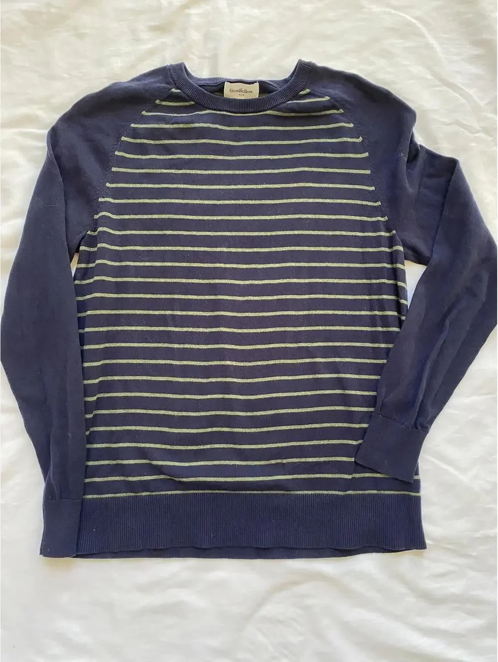 Goodfellow & Co Navy Blue and Olive Striped Sweater Large